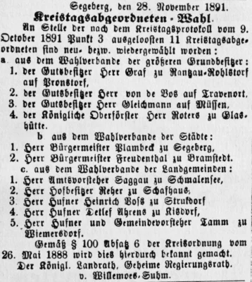 Kreistagswahl-ergebnis, H C  Saggau, SKWB 03 12 1891 