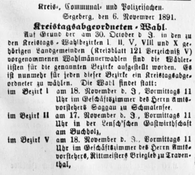 Kreistagswahl bei H C  Saggau, SKWB 10 11 1891 