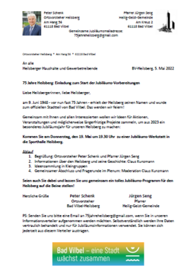 75 Jahre Heilsberg: Einladung zum Start der Jubiläums-Vorbereitungen
