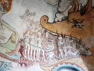 Detailansicht der Wandmalerei in der Kirche in Rühstädt | Foto: Gordon Thalmann