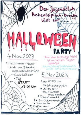 Veranstaltungsplakat Halloween-Party Jugendclub Hohenleipisch/Dreska e.V.