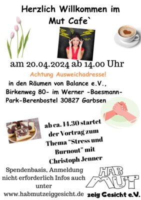 Mut Cafe 2024 - Vortrag zum Thema Stress und Burnout mit Christoph Jenner am Samstag 20.04.2024