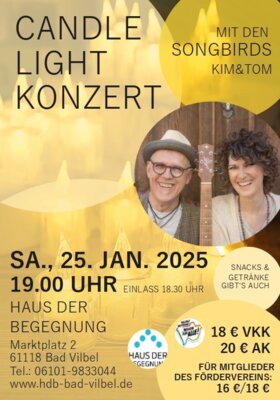 Veranstaltung: Candlelight Konzert mit den SONGBIRDS Kim&Tom Sa 25.​01.​2025