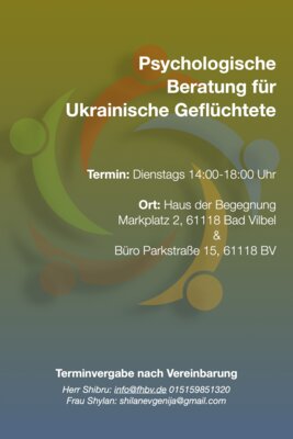 Veranstaltung: Unterstützung durch psychologischer Betreuung für ukrainische Geflüchtete Fr 28. 03. 2025