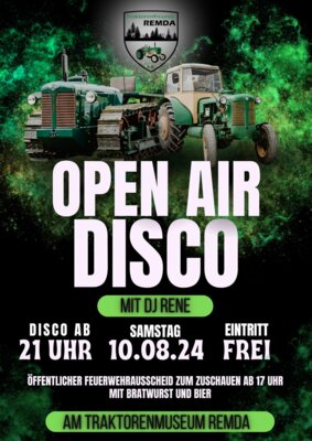 Am 10. August 2024 findet der öffentliche Feuerwehrausscheid am Traktormuseum Remda ab 17 Uhr zum Zuschauen statt. Es gibt Bratwurst und Bier der Eintritt ist frei. Ab 21 Uhr Feuerwehrball/Disko.