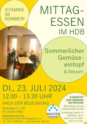 Veranstaltung: Mittagessen nach Art des Hauses - Heute: Sommerlicher Gemüseeintopf Di 23.​07.​2024