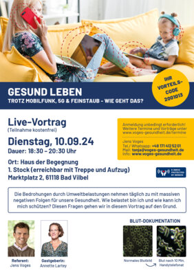 Veranstaltung: GESUND LEBEN - Trotz Mobilfunk. 5G & Feinstaub - Wie geht das? Di 10.​09.​2024