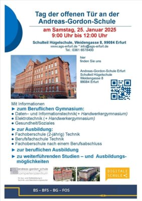 Veranstaltung: Tag der offenen Tür der Andreas-Gordon-Schule Erfurt 25. Januar 2025 08.  -  26. Jan 2025