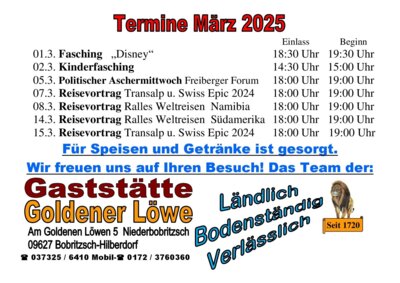 Veranstaltungstermine im März 2025!