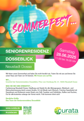 Flyer mit Informationen zum Sommerfest der Seniorenresidenz Dosseblick Neustadt (Dosse)