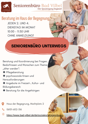 Veranstaltung: Fällt heute leider aus - SENIORENBÜRO UNTERWEGS - Beratungen im HdB Di 22.​04.​2025