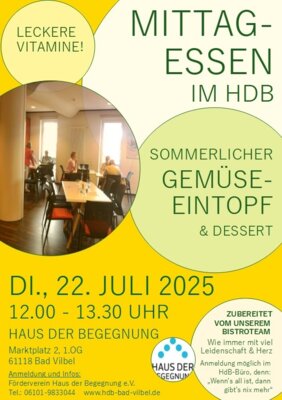 Veranstaltung: Sommerlicher Gemüseeintopf – Mittagessen im HdB Di 22.​07.​2025