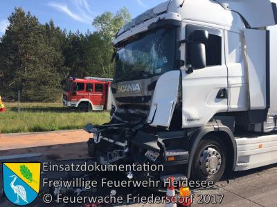 Vorschaubild: Einsatz 17/2017 | VU 3x LKW 1x PKW | BAB 12 AS Storkow - AS Friedersdorf