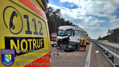 Vorschaubild: Einsatz 19/2019 | VU LKW auf LKW | BAB 12 AS Friedersdorf - AS Storkow