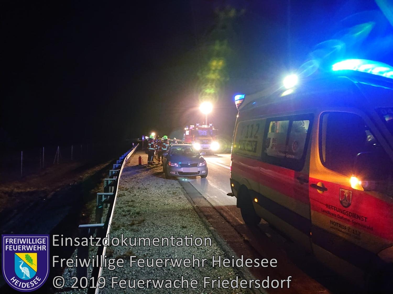 Bild: Einsatz 103/2019 | VU 2x PKW in Leitplanke | BAB 12 AS Friedersdorf - AS Storkow