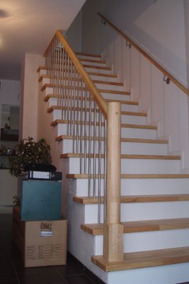 Betontreppe mit Stufen und Gel&auml;nder aus Hevea 