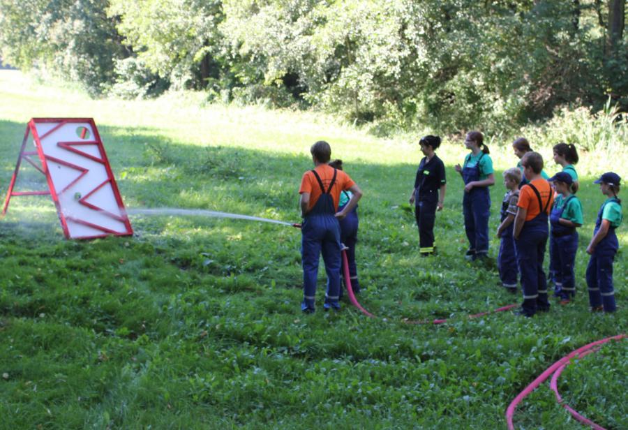 Bild: Jugendfeuerwehr Schmogrow beim Wasserspiel (Foto: U. Walter)