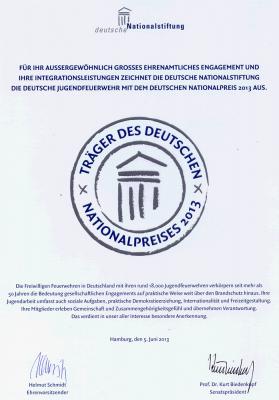 Foto des Albums: Jugendfeuerwehr erhält "Deutschen Nationalpreis 2013" (13.12.2013)