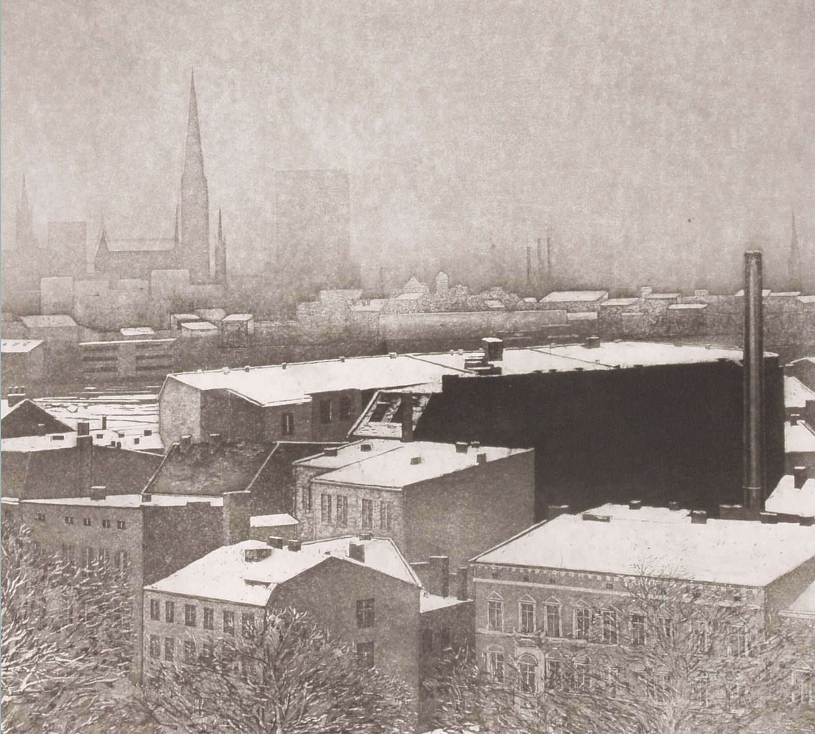 "Gleisdreieck vom Kreuzberg aus", Aquatinta   31,8 x 34,2 cm.   20 er Auflage   1977 