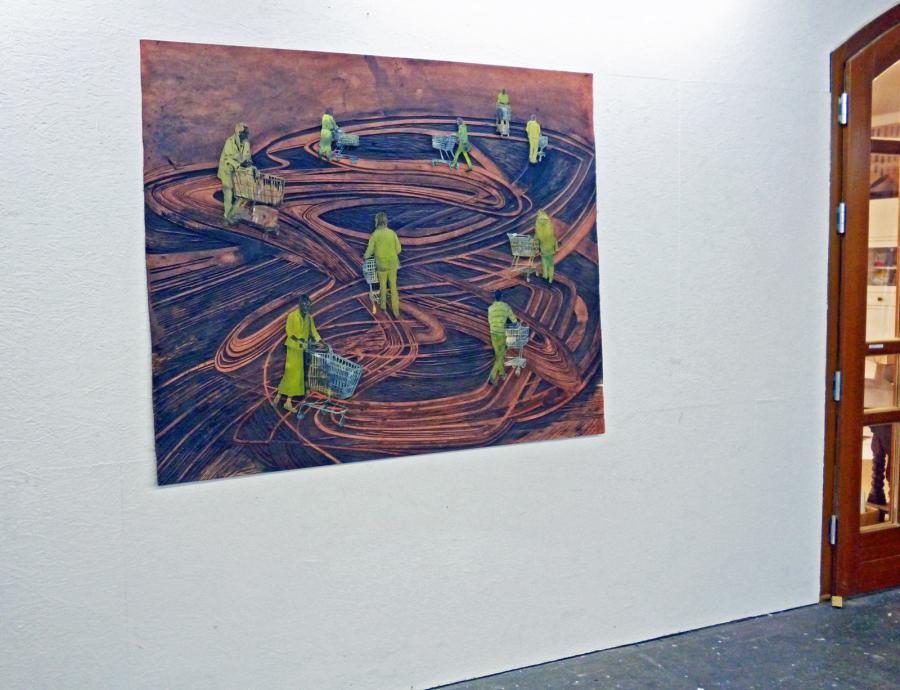 Foto der Galerie: Shoppen, 2013, Linolschnittobjekt, 130 x 160 cm