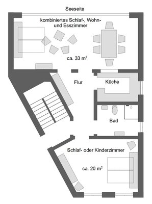 Vorschaubild: Der Grundriss der Wohnung im Obergeschoss im Überblick.