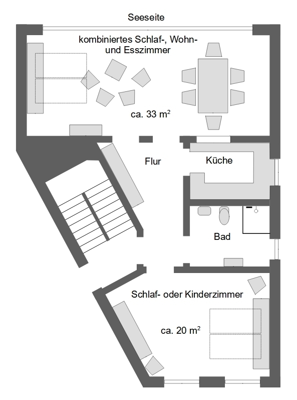 Der Grundriss der Wohnung im Obergeschoss im &Uuml;berblick.  (Bild vergr&ouml;&szlig;ern)