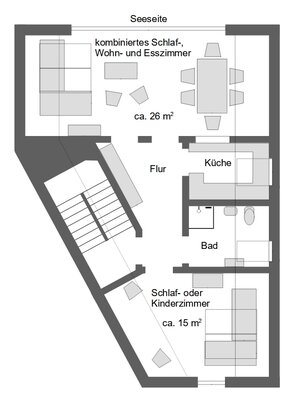 Vorschaubild: Der Grundriss der Wohnung im Dachgeschoss im Überblick.
