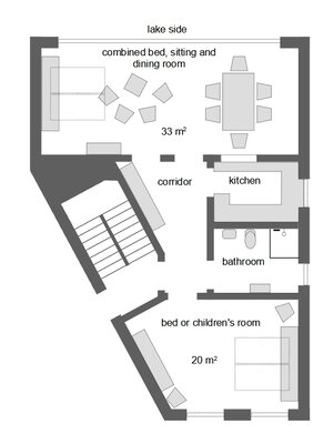 Vorschaubild: The floor plan of the apartment on the upper floor in overwiev.