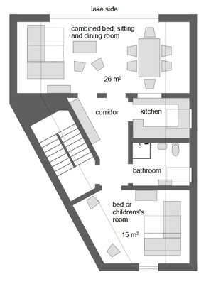 Vorschaubild: The floor plan of the apartment on the top floor in overwiev.