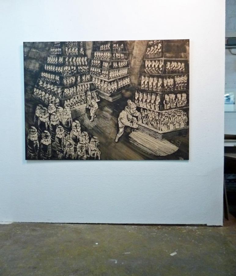 Foto der Galerie: Ho, ho, ho, 2013, Linolschnittobjekt, 137 x 190 cm