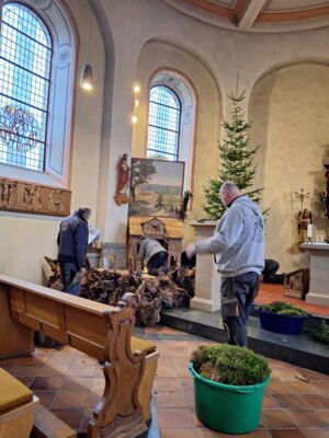 Aufstellung der Krippe in der Kirche St. Martin Gillenbeuren