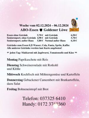 Speisekarte vom 02.12.2024 bis 06.12.2024