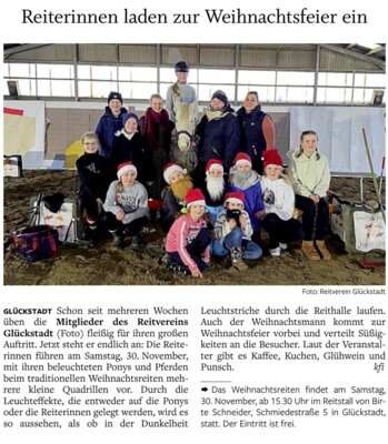 Reiterinnen laden zur Weihnachtsfeier ein