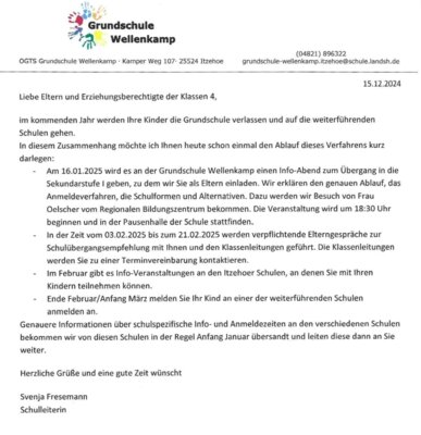 Elternbrief zum Schulübergang der 4. Klassen (Bild vergrößern)