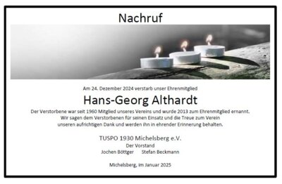 Nachruf Hans-Georg Althardt