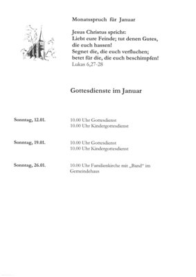 Gottesdienste der Ev. Kirchengemeinde im Januar (Bild vergrößern)