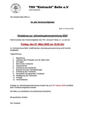 Jahreshauptversammlung 07.03.2025