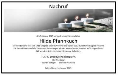 Nachruf Hilde Pfannkuch