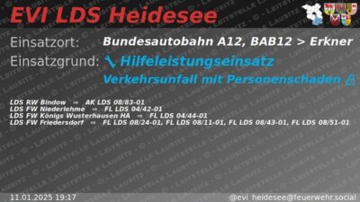 Meldung: Einsatz 3/2025 | VU 2x PKW  Einsatzabbruch | BAB 10 AD Spreeau - AS Freienbrink