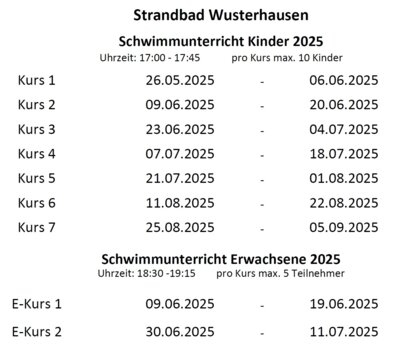 Foto zur Meldung: Schwimmkurstermine 2025