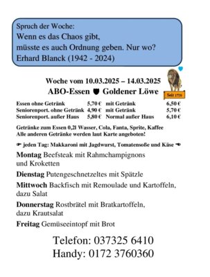 Speisekarte vom 10.03.2025 bis 14.03.2025