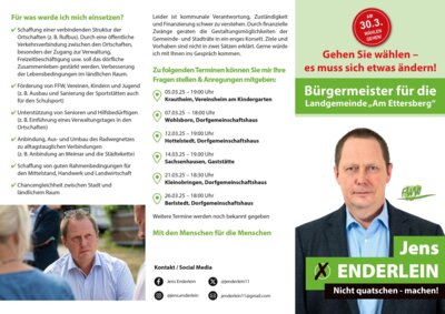 Unser Bürgermeisterkandidat für die Landgemeinde Am Ettersberg stellt sich vor - Jens Enderlein