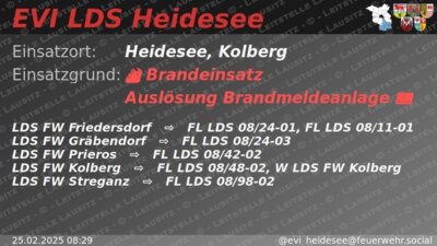 Meldung: Einsatz 9/2025 | Auslösung Brandmeldeanlage | Kolberg Am Wolziger See