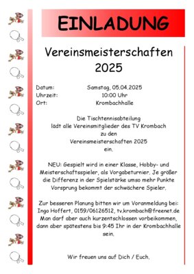 Tischtennis-Vereinsmeisterschaft 2025