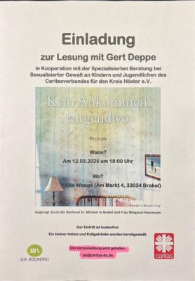 Einladung zur Lesung mit Gert Deppe in Kooperation mit dem Caritasverband (Bild vergr&ouml;&szlig;ern)