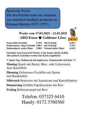 Speisekarte vom 17.03.2025 bis 21.03.2025