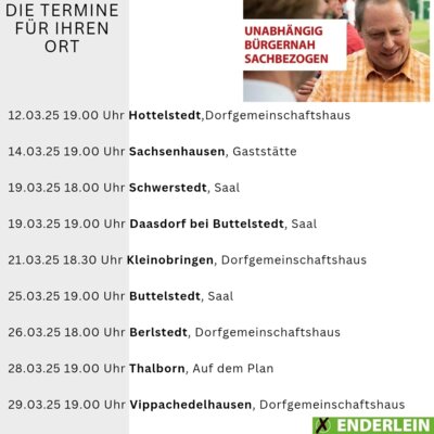 Terminkalender Wahlkampf Jens Enderlein - Ihr Kandidat für die LG Am Ettersberg