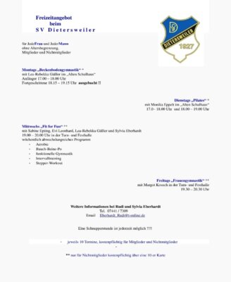 Freizeitangebot beim SV Dietersweiler