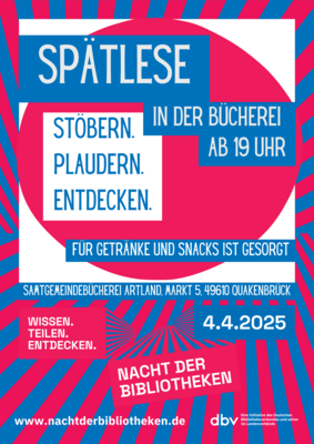 Meldung: Spätlese in der Samtgemeindebücherei - Nacht der Bibliotheken