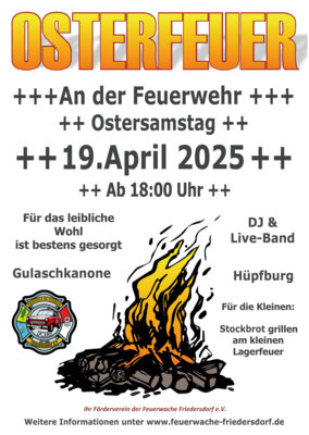 Meldung: Osterfeuer der Feuerwache Friedersdorf – ein festlicher Abend für die ganze Familie!